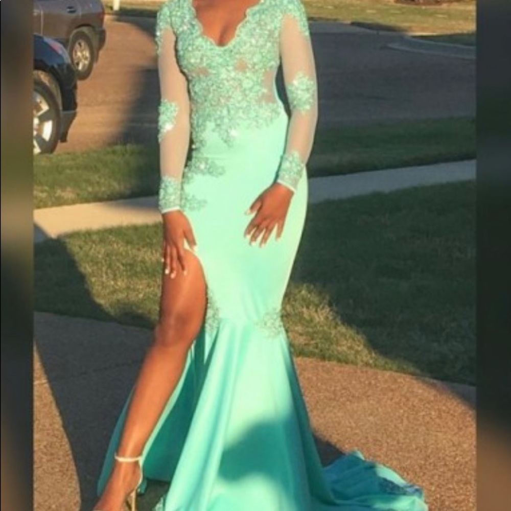 Plus Size Mint Green Prom Dress